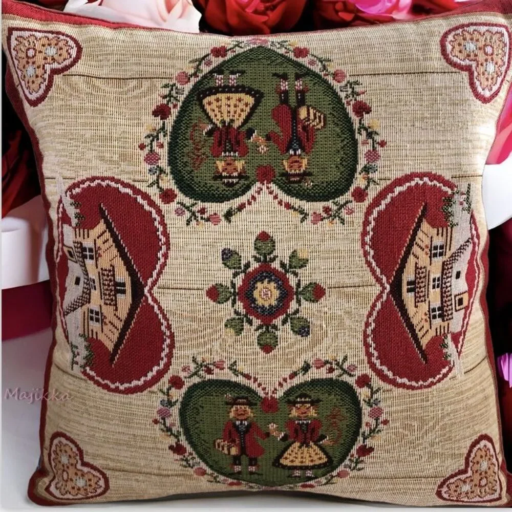 Hines Of Oxford Throw Pillow Tapestry Embroidered Nordic Hearts Made in UK 13x13